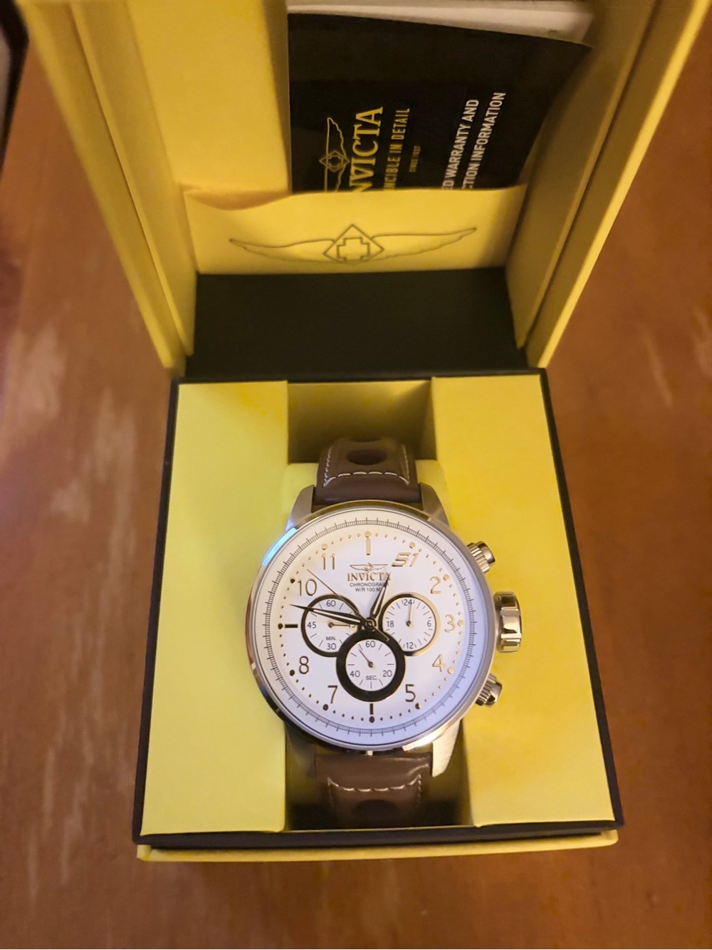 Brand New Invicta White Dial Chronograph with Brown Leather Strap